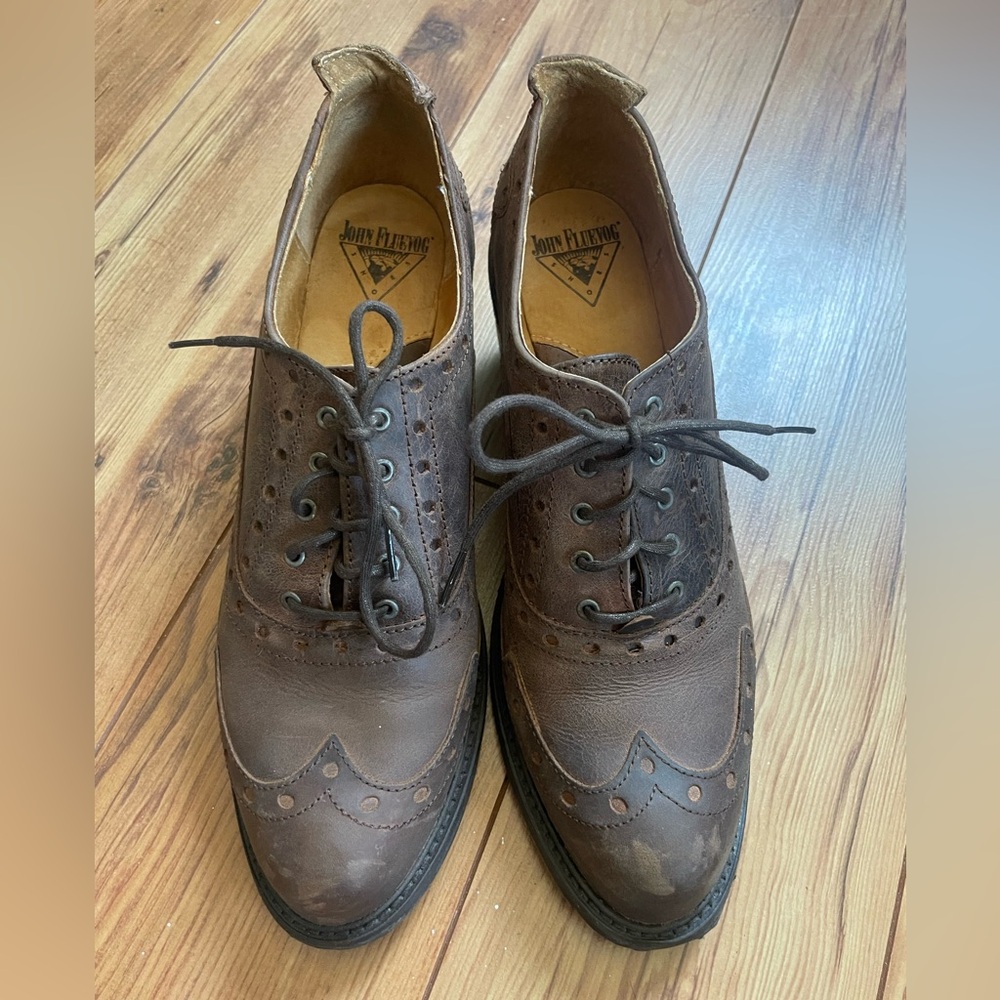 Fluevog Brown Leather Wingtip Lace-Up Heels - Picture 10 of 12